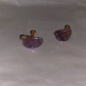 Amethyst stone and Gold tone Women's clip-on Earrings
